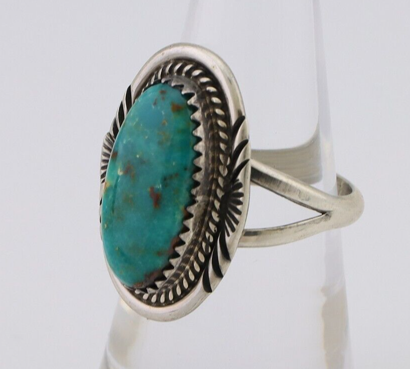 Navajo Hand Stamped Ring 925 Silver Natural Turquoise Native Artist C.80's