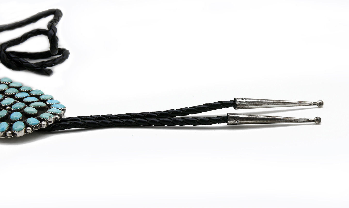 Zuni Handmade Hand Cut Natural Turquoise .925 SOLID Silver Bolo Tie