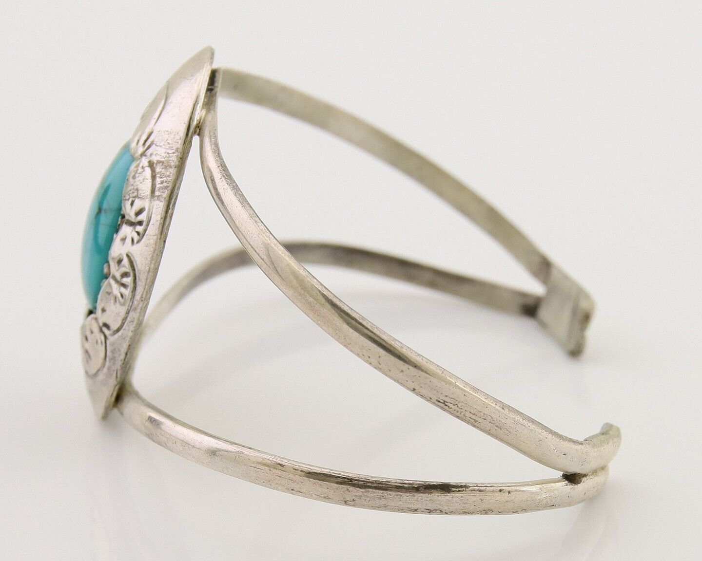Navajo Hand Stamped Cuff Bracelet Turquoise 925 Silver Native American Artist