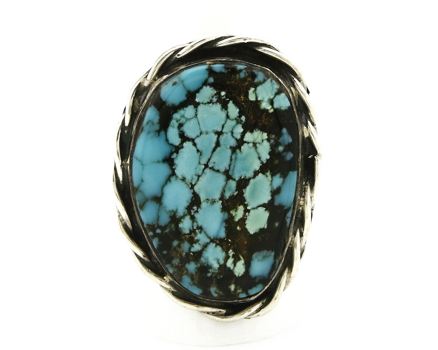 Navajo Ring .925 SOLID Silver Kingman Turquoise Signed Ralph Pemberton C.1975