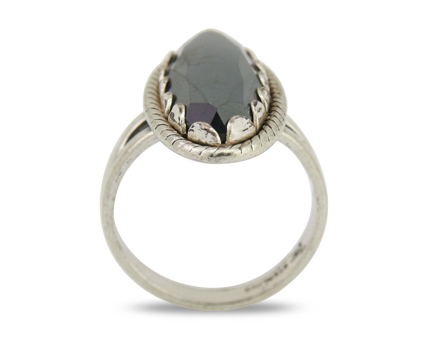 Navajo Hematite Ring 925 Silver Artist Signed Hanging Arrow Size 6.0