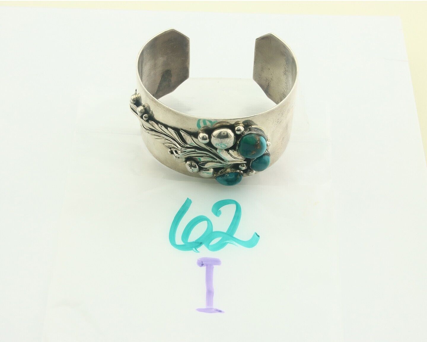 Navajo Bracelet 925 Silver Turquoise Cuff Artist Signed D C.80's
