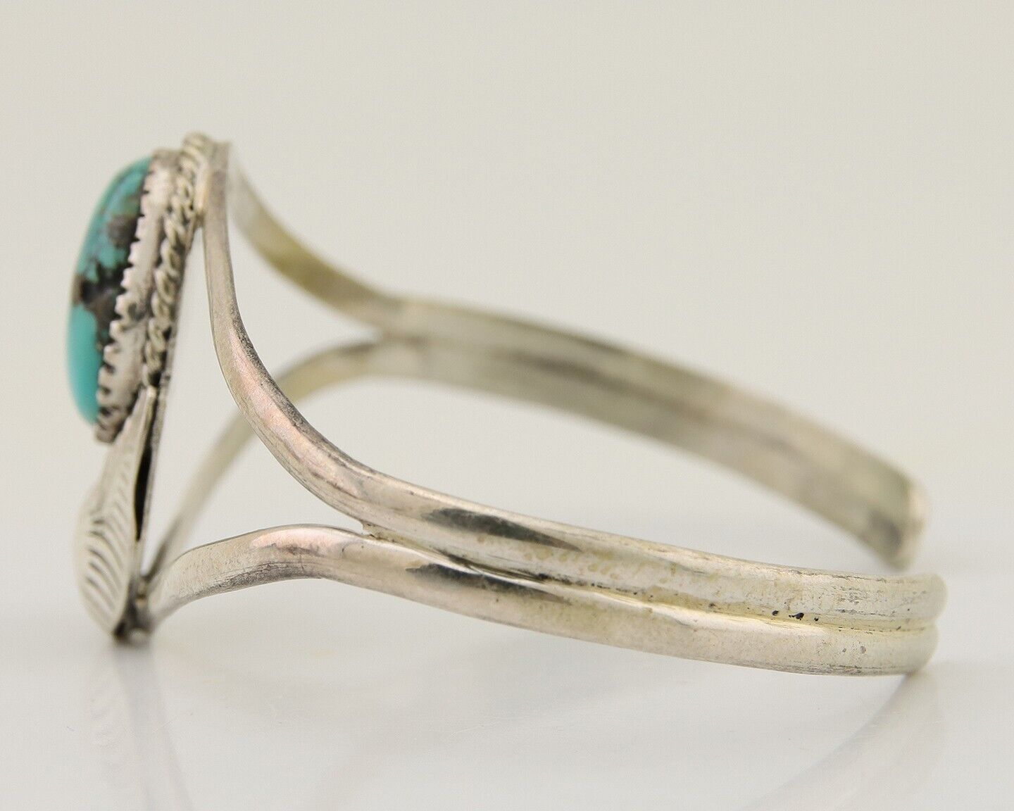 Navajo Hand Stamped Cuff Bracelet Turquoise 925 Silver Native American Artist