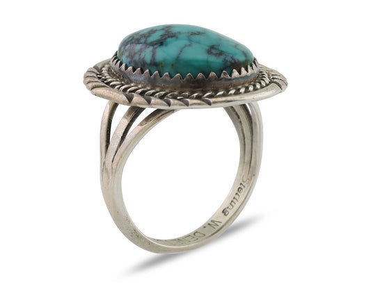 Navajo Ring 925 Silver Turquoise Signed William Denetdale Artist Sz 7.25 C.80's