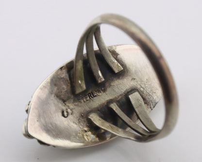 Navajo Ring .925 Silver Sleeping Beauty Turquoise Signed SkyStone Creations C80s