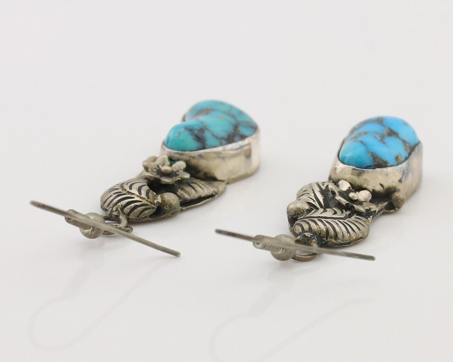 Navajo Handmade Earrings 925 Silver Natural Turquoise Native Artist C.80's