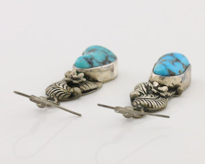 Navajo Handmade Earrings 925 Silver Natural Turquoise Native Artist C.80's
