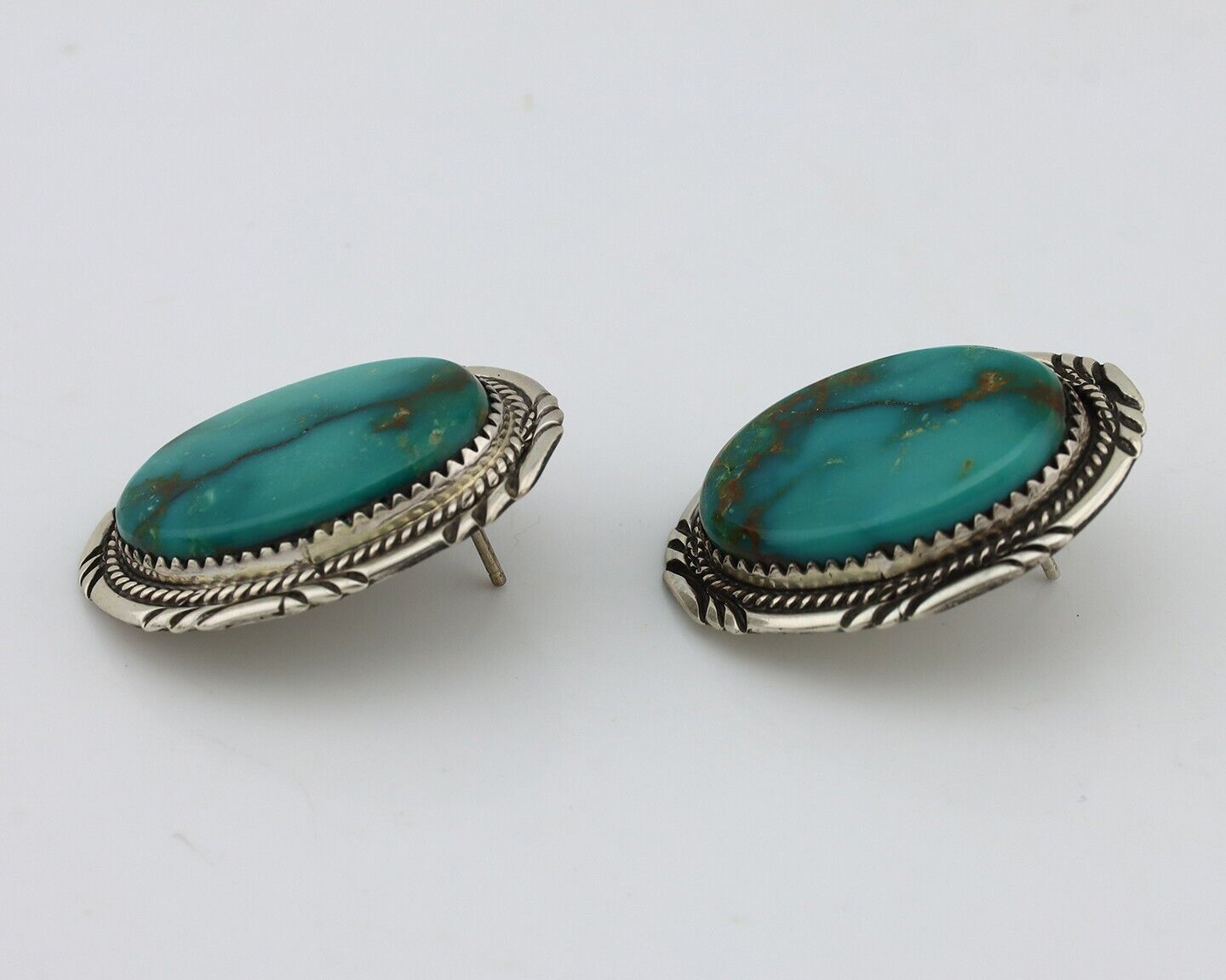 Navajo Hand Stamped Earrings 925 Silver Turquoise Signed M Begay C.80's