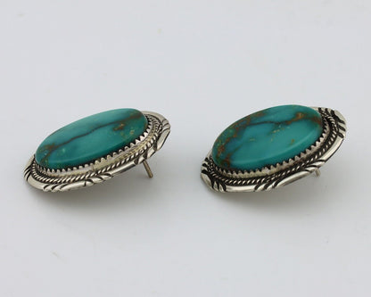 Navajo Hand Stamped Earrings 925 Silver Turquoise Signed M Begay C.80's