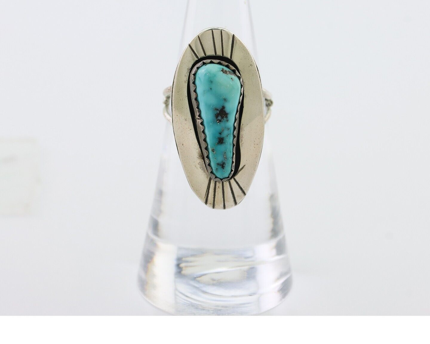 Navajo Ring 925 Silver Blue Gem Turquoise Native Artist Size 5.25 C.80's