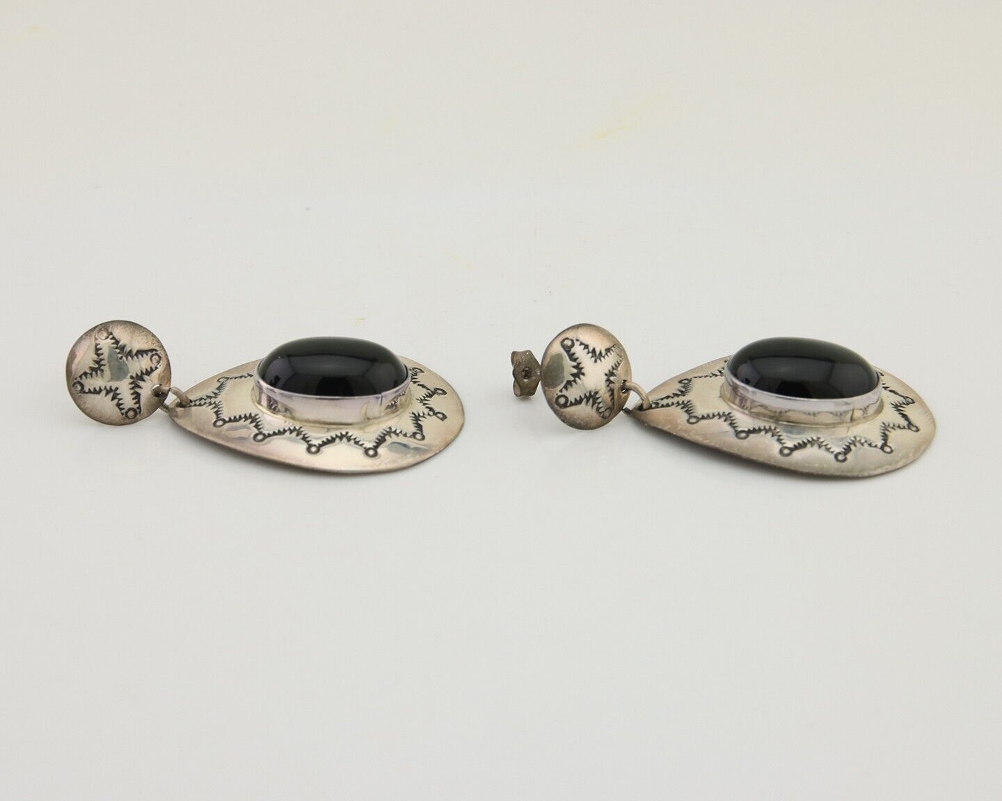 Navajo Handmade Earrings 925 Silver Onyx Artist Douglas Etsitty C.80's