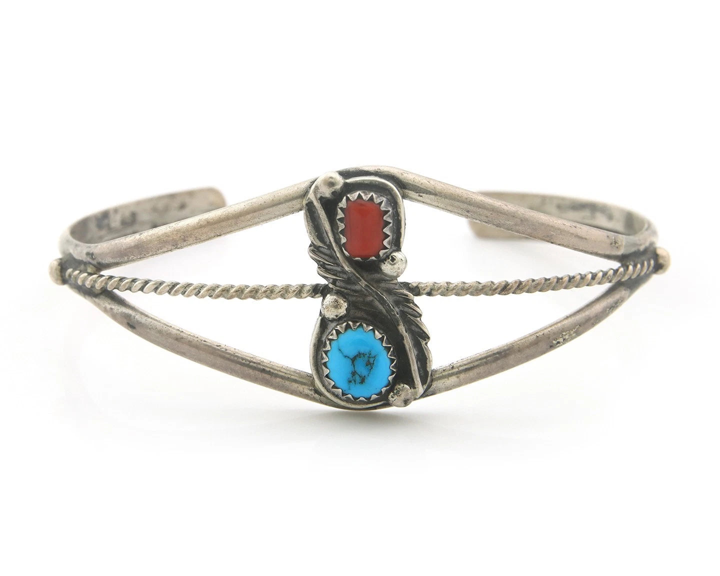 Navajo Cuff Bracelet Sterling Silver Natural Gemstone Vintage Native Signed VJ
