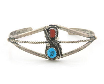 Navajo Cuff Bracelet Sterling Silver Natural Gemstone Vintage Native Signed VJ