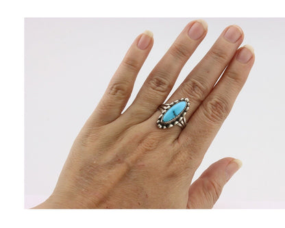 Navajo Ring .925 Silver Sleeping Beauty Turquoise Signed SkyStone Creations C80s