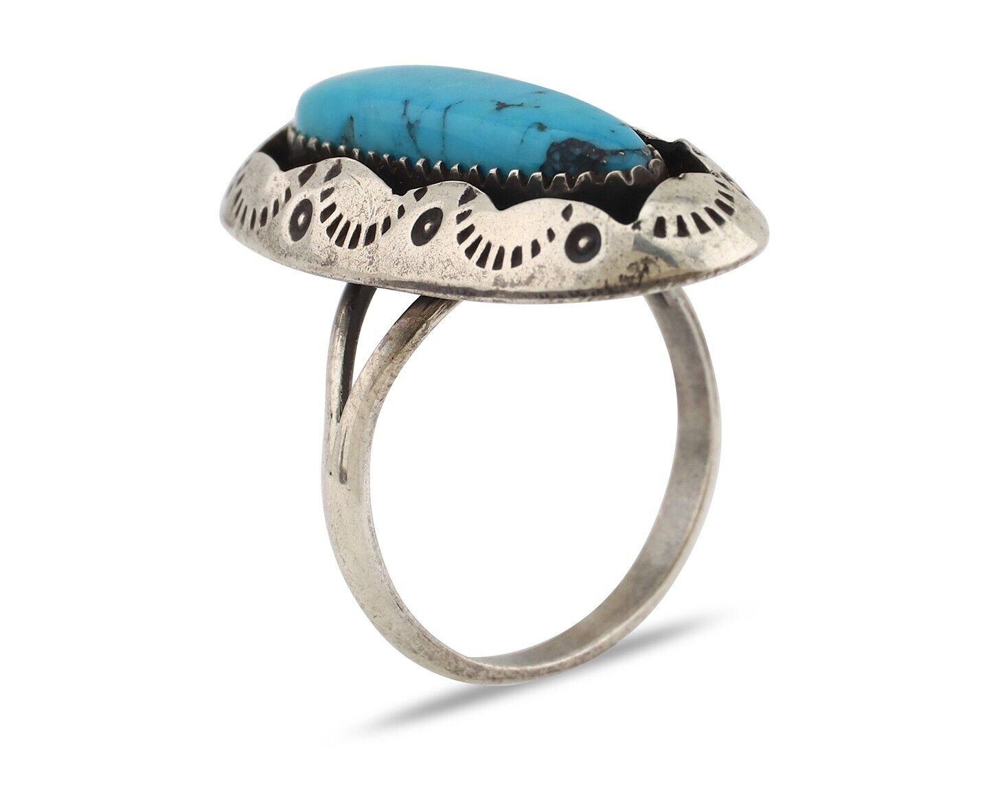 Navajo Ring 925 Silver Arizona Turquoise Artist Signed Windmill C.80's