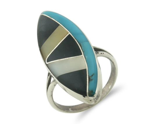 Vintage Zuni Ring 925 Sterling Silver Natural Gemstone Signed MK Size 6.75