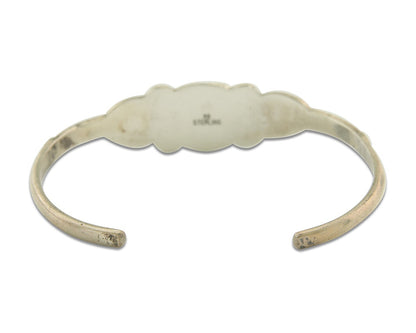 Navajo Bracelet 925 Silver Coral & Turquoise Cuff Signed Running Bear C.80's