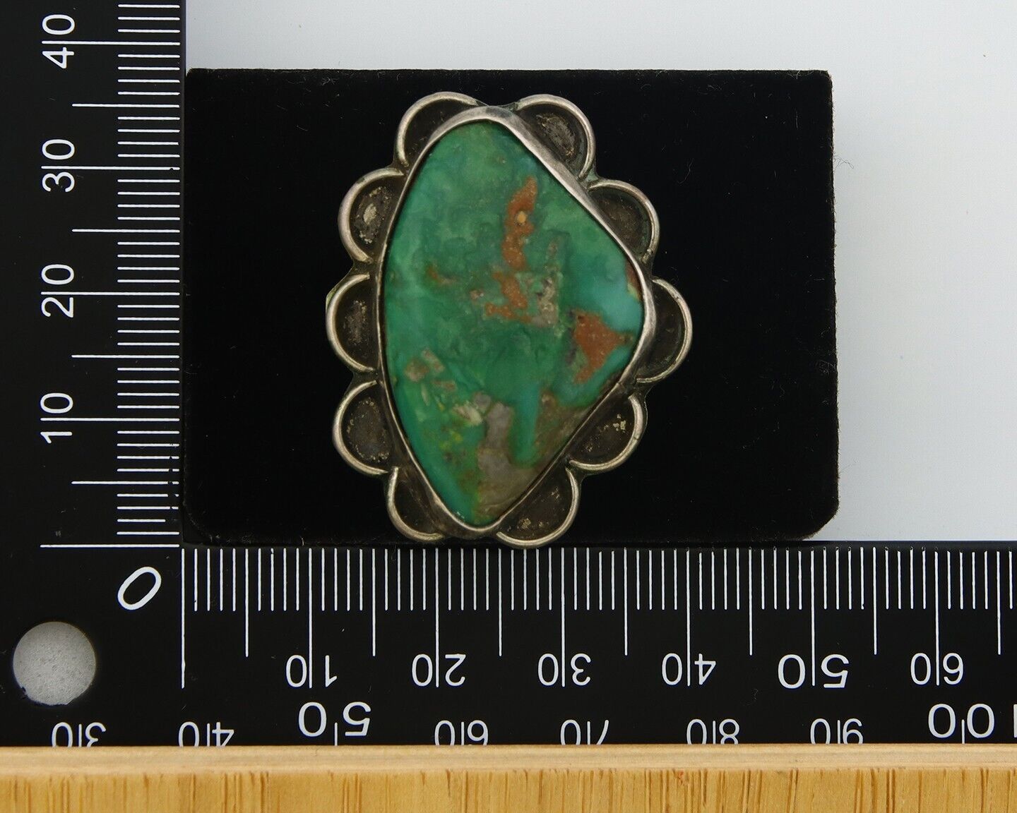 Navajo Ring 925 Sterling Natural Green Turquoise Native Artist C.80's Size 8.25