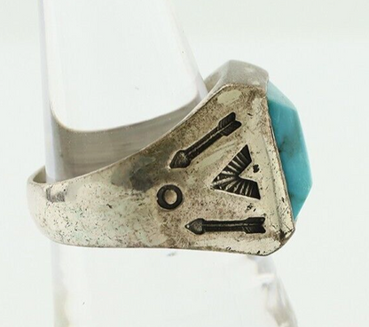 Navajo Ring 925 Silver Kingman Turquoise Signed Sun Bell Silver Company C.80's