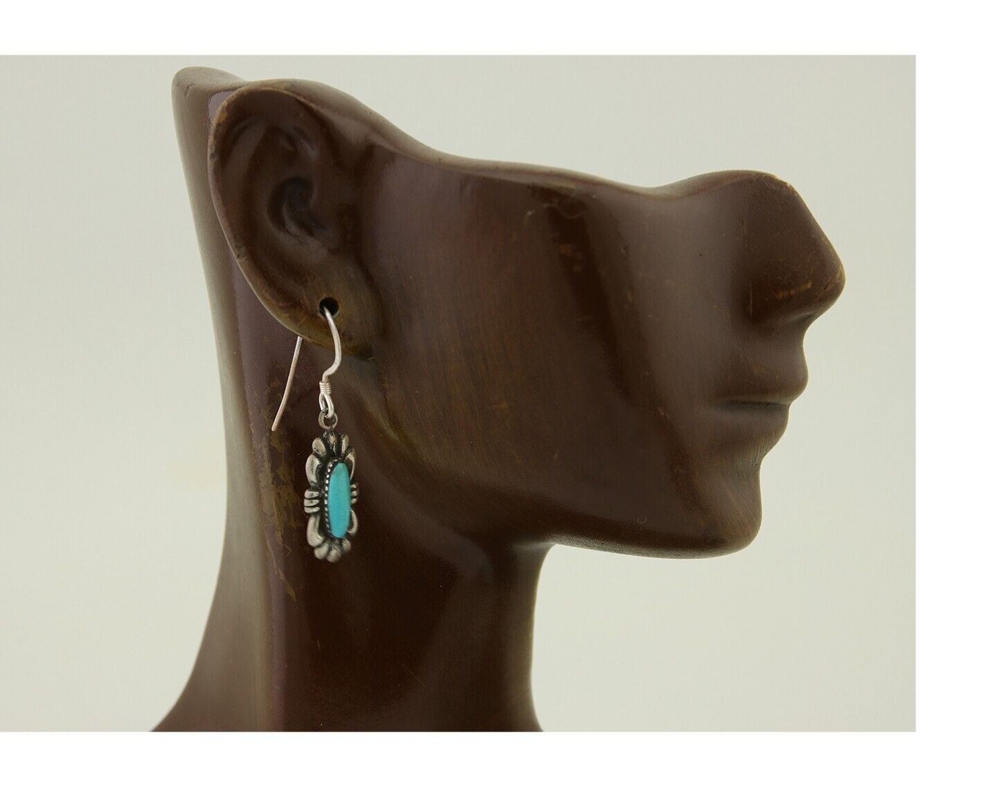 Navajo Hand Stamped Earrings 925 Silver Natural Turquoise Native Artist C.80's