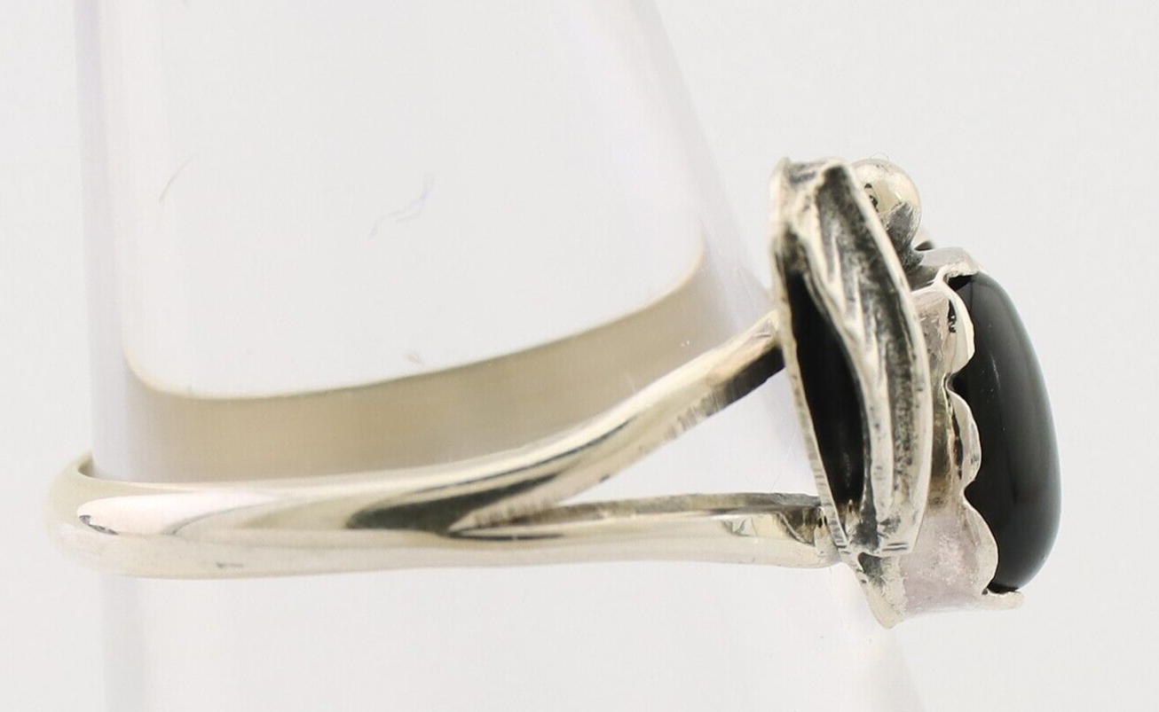 Navajo Handmade Ring 925 Silver Natural Onyx Native Artist Size 5.0 C.80's