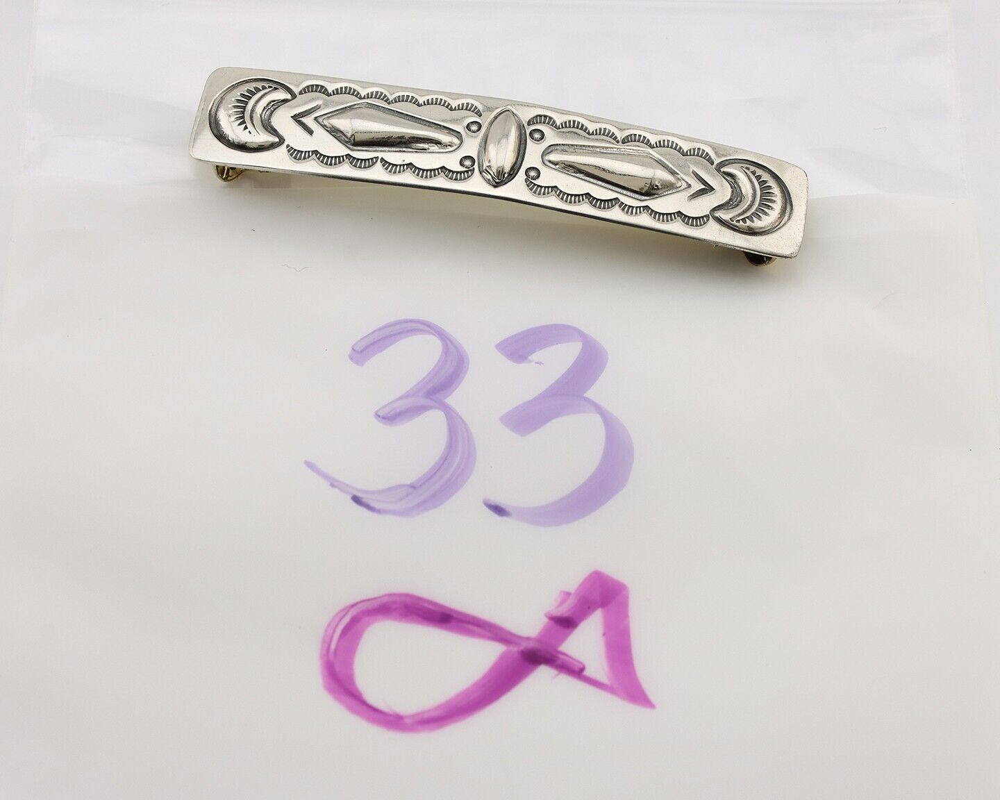 Women's Navajo Hair Clip Hand Stamped 925 Silver Native American Artist C.80's