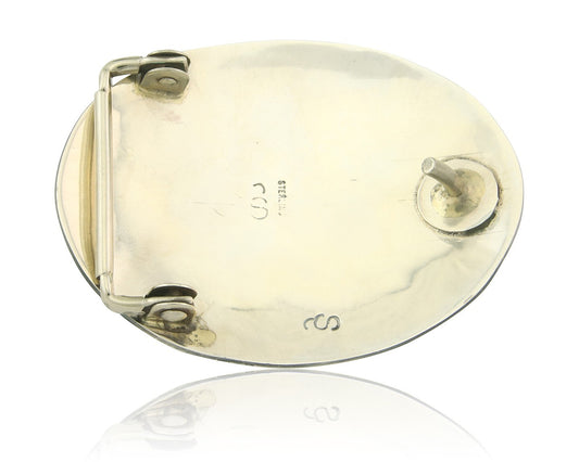 Vintage Navajo Belt Buckle 925 Silver Inlaid Gemstone Signed Stanley Bain C.80's