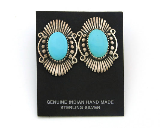 Navajo Earrings Sterling Silver Natural Turquoise Vintage Signed AM