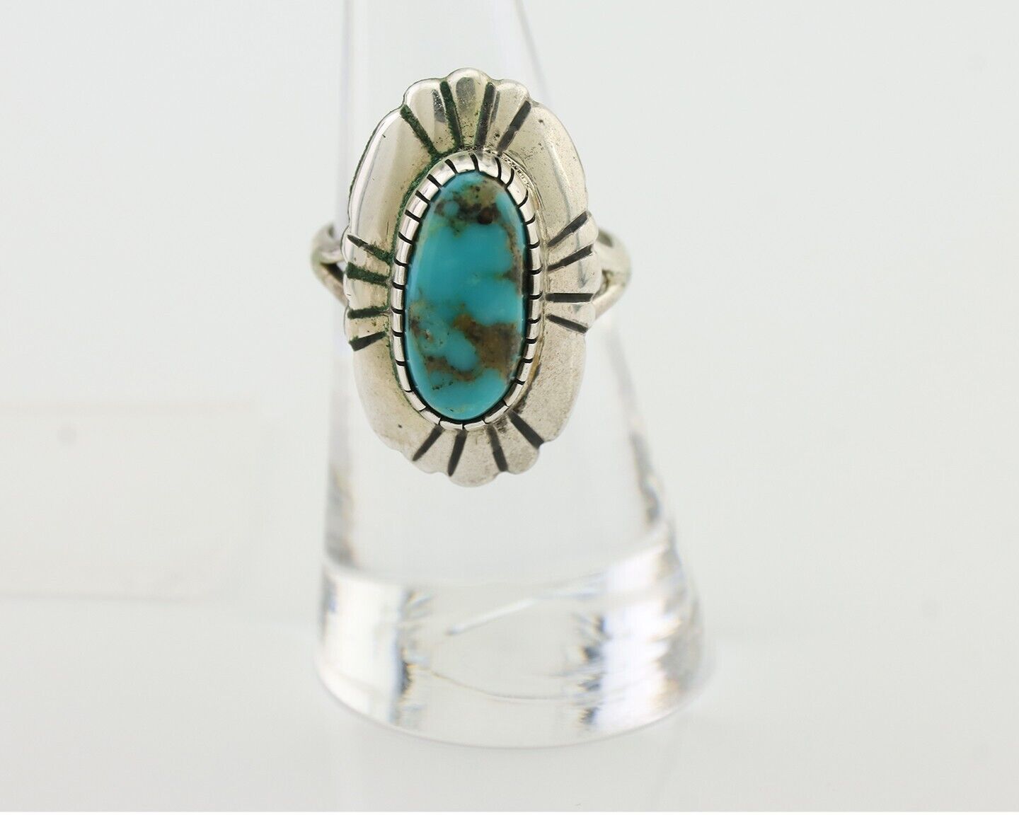 Navajo Ring 925 Silver Kingman Turquoise Signed M Montoya Size 7.0 C.80's