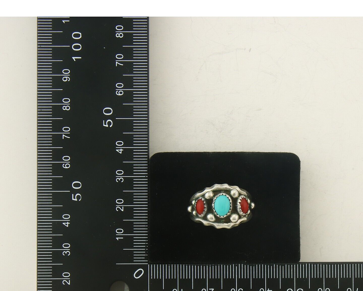 Men Navajo Ring 925 Sterling Natural Coral & Turquoise Signed R C.80's Size 9.0