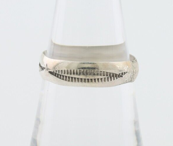 Navajo Hand Stamped Band 925 Silver 5.0 mm Signed Larry Chavez Size 7.5 C.80's