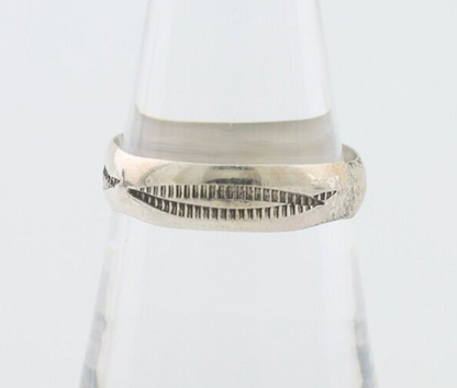 Navajo Hand Stamped Band 925 Silver 5.0 mm Signed Larry Chavez Size 7.5 C.80's