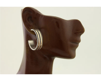 Navajo Earrings 925 Silver & Gold Handmade Artist Signed Tom Hawk C.80's