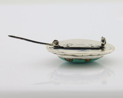 Navajo Pin 925 Silver Natural Mined Turquoise Artist Signed C Montoya C.80's