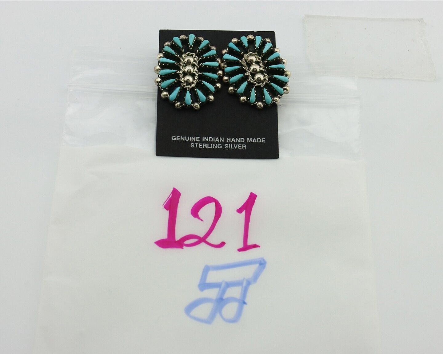 Navajo Earrings 925 Silver Sleeping Beauty Turquoise Signed B Yazzie C.80's