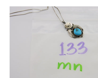 Navajo Necklace 925 Silver Natural Turquoise Artist Signed Mike Begay C.80's