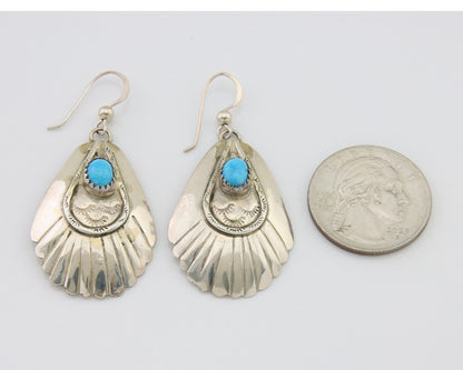 Navajo Earrings 925 Silver Turquoise Artist Signed Dean Brown C.80's