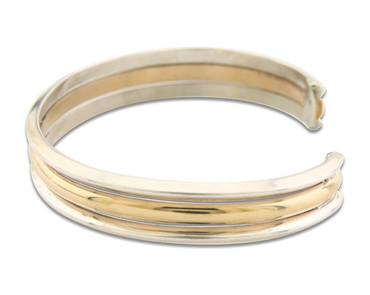 Navajo Bracelet 925 Silver & 12K Gold Cuff Artist Signed TAHE C.80's