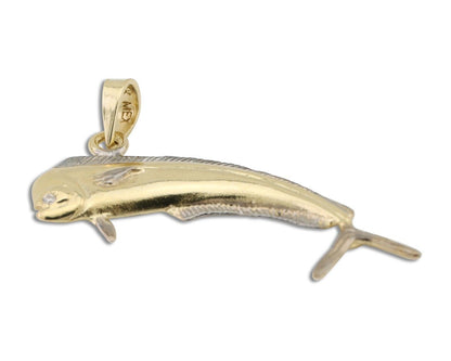 Men 14k Solid Gold Mahi Mahi Dorado Fish Pendant Medium Size 1/2 in x 1 1/2 in