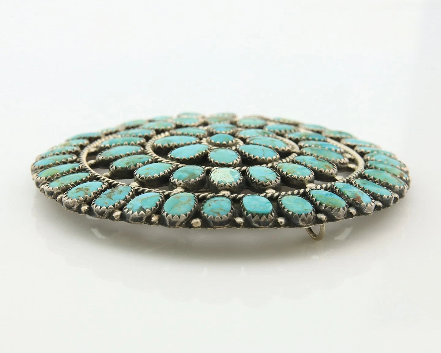 Navajo Handmade Pin Sterling Silver Turquoise Vintage Artist Signed LMB 3 in