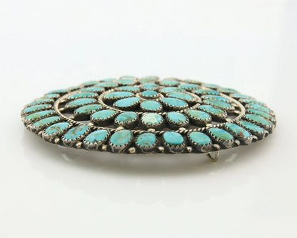 Navajo Handmade Pin Sterling Silver Turquoise Vintage Artist Signed LMB 3 in