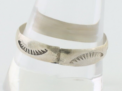 Navajo Hand Stamped Band 925 Silver 5.0 mm Signed Larry Chavez Size 12.25 C.80's