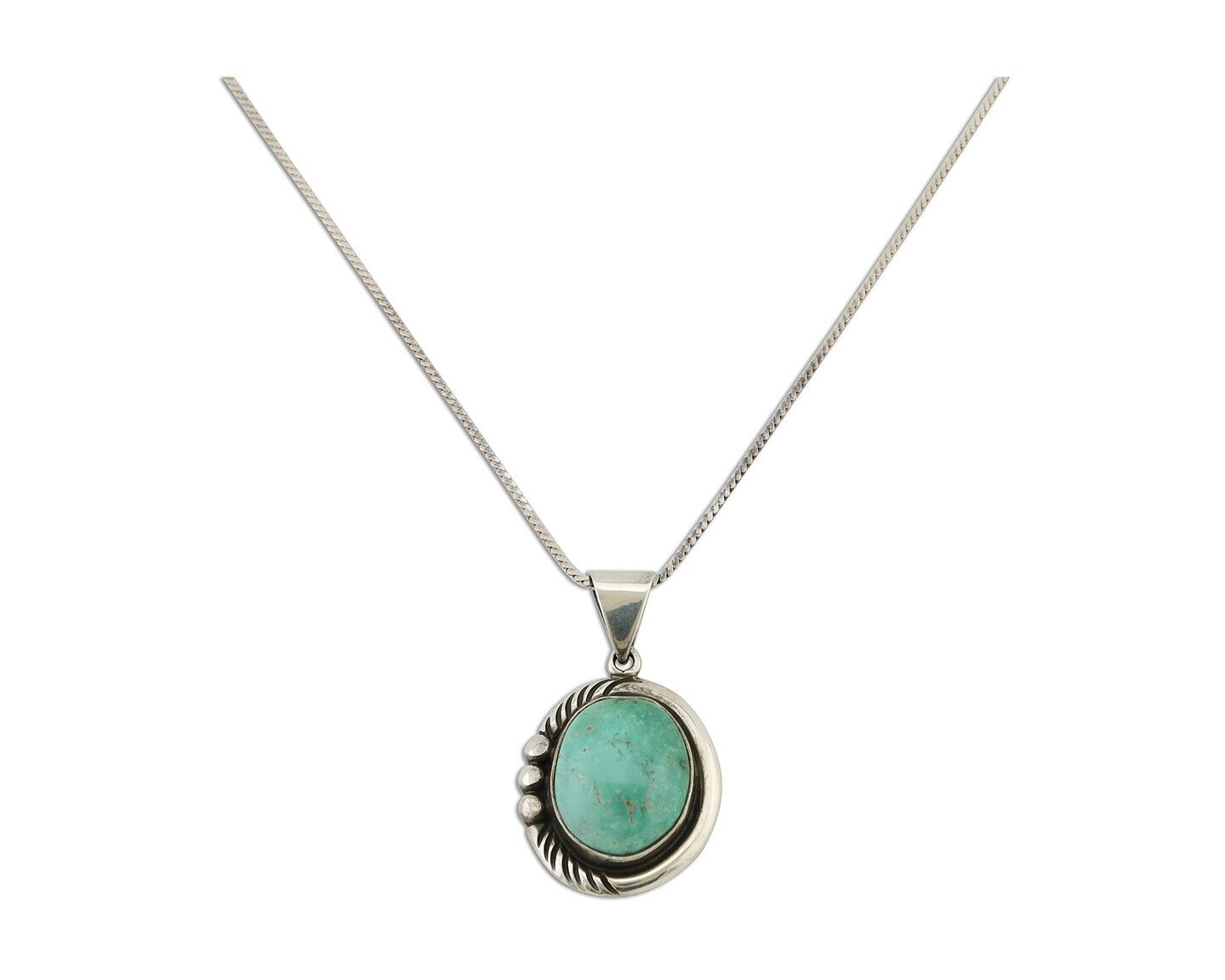 Navajo Pendant 925 Silver Kingman Turquoise Signed Sun Rise C.90's