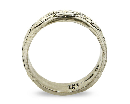Navajo Ring .925 Silver Handmade Hand Stamped 3 Row Rope Band C.1980's Size 14.5