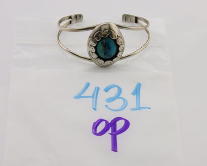 Navajo Hand Stamped Cuff Bracelet Turquoise 925 Silver Native American Artist