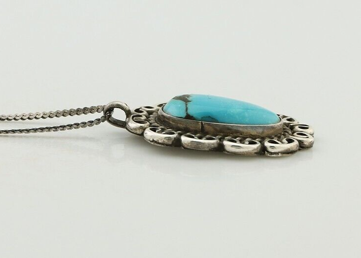 Navajo Pendant 925 Silver Natural Turquoise Signed Wayne Etsitty C.90s