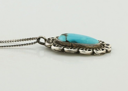 Navajo Pendant 925 Silver Natural Turquoise Signed Wayne Etsitty C.90s