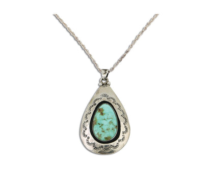 Navajo Necklace 925 Silver Natural Blue Turquoise Artist Signed MC C.80's