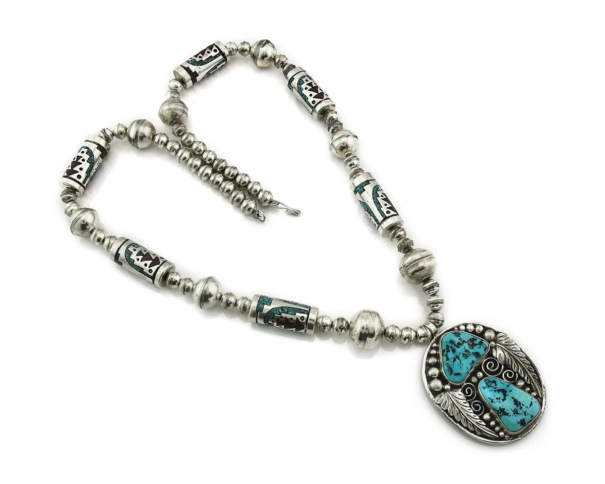 Navajo Necklace Natural Gemstones Vintage Signed William Singer C.80's Handmade
