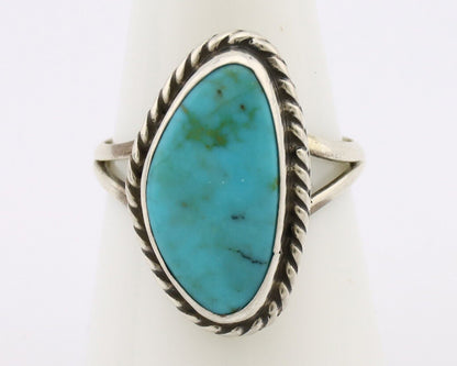 Navajo Ring 925 Silver Natural Turquoise Artist Signed Rabbit Stick C.80's